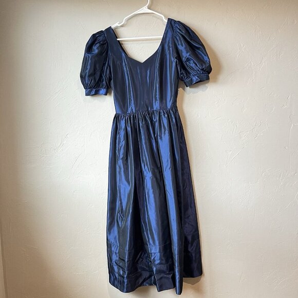Vintage 1980s Laura Ashley Midnight Blue Princess Dress Evening Gown‎ Prom Event - Picture 1 of 10